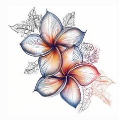 a drawing of three flowers on a white background