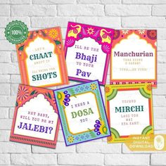 four colorful cards with different sayings on them