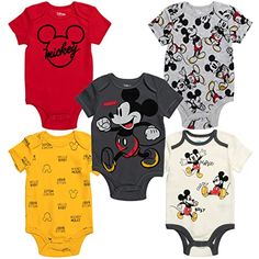 Disney Mickey Mouse Lion King Winnie the Pooh Pixar Toy Story Finding Nemo Baby 5 Pack Bodysuits Newborn to Infant Baby 5, One Piece Clothing, Baby #5, Baby Mouse, Pixar Toys