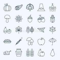 a set of simple line icons for autumn and fall stock photo, images and royalty