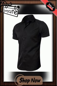 Men's Solid Color Short Sleeve Business Slim Fit Shirt Short Sleeve Business Shirt For Summer, Business Fitted Short Sleeve Shirt, Fitted Short Sleeve Business Shirt, Business Short Sleeve Dress Shirt, Business Cotton Tops With Short Sleeves, Black Summer Office Shirt, Short Sleeve Business Shirt With Button Closure, Business Shirt With Short Sleeve And Button Closure, Short Sleeve Cotton Shirt For Business