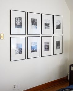 six black and white photographs hanging on the wall