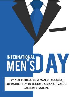 an advertisement for the international men's day featuring a man in a suit and tie