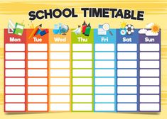 a school timetable is shown on a yellow background