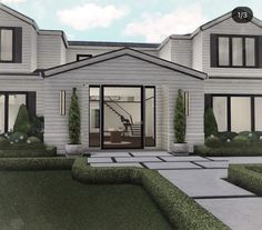 an artist's rendering of a modern house with large windows and steps leading up to the front door