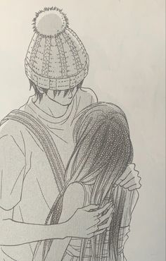 a drawing of two people hugging each other