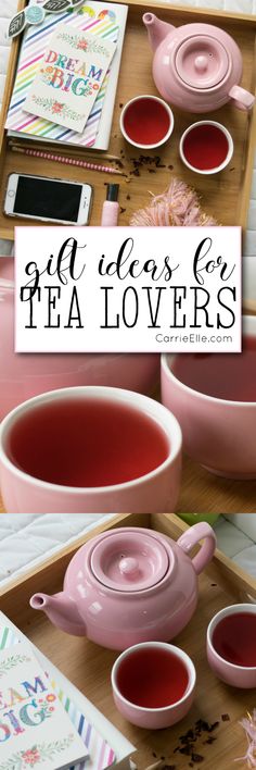 pink tea cups and saucers with the words all ideas for tea lovers