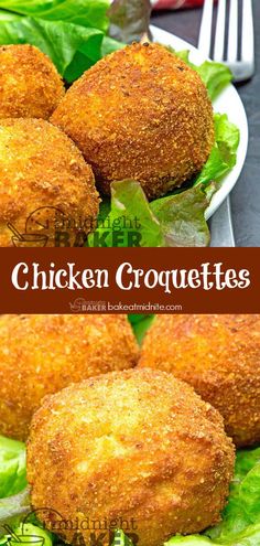 fried chicken croquettes on lettuce leaves