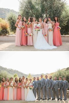 the bride and grooms are posing for pictures