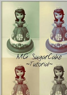 three cakes with different designs on them and the words mc sugar cake