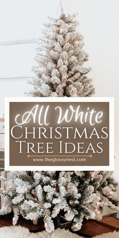 flocked christmas tree decorating ideas Christmas Trees White And Gold, Flocked Christmas Tree With White Decor, White Woodland Christmas Tree, Winter Wonderland Theme Tree, Snowy Christmas Tree Skirt, Flocked Christmas Tree White Ornaments, Silver Christmas Trees Decorated, White Snow Christmas Tree Decorations, All White Ornament Christmas Tree