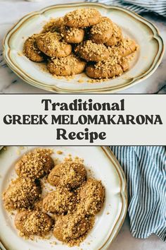 traditional greek meloma kalona recipe on a white plate with text overlay