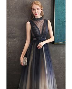 Flowy Prom Dress, Sheer Prom Dress, Long Chiffon Evening Dress, Flowy Prom Dresses, Prom Dress Blue, Blue Evening Dress, Blue Evening Dresses, Mob Dresses, Prom Dresses Blue