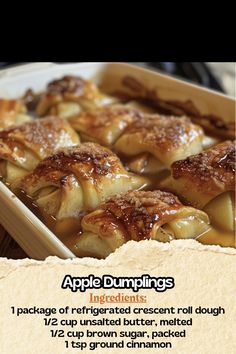 an advertisement for apple dumplings with instructions