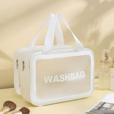 Clear Makeup Bags, Travel Make Up Organizer Storage Case, Portable Cosmetic Skincare Pouch with Handle - white Clear Skincare Case, Clear Toiletry Bag, Clear Makeup Bags, Travel Storage Bag, Handbag Organization, Beauty Case, Waterproof Makeup, Cosmetic Organizer, Wash Bag