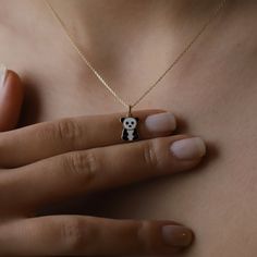 14k Real Gold Necklace White-Black Enamel Panda Pendant Minimalist Animal Design Dainty Gift for Women Christmas Valentine's Day Elegance ⓂMaterials & Specifications : Necklace Chain Lengths : 42 cm (16.5 in) 44 cm (17.3 in) 46 cm (18.1 in) 48 cm (18.8 in) 50 cm (19.6 in) Panda Pendant Width : 0.9 cm (0.35 in) Panda Pendant Length : 1.2 cm (0.47 in) Yellow Gold Enamel Jewelry With Adjustable Chain, White Gold Pendant Necklace With Black Enamel, Handmade Black Enamel Necklace, Sterling Silver Necklace With Yellow Gold And Black Enamel, Personalized Enamel Jewelry For Everyday, Everyday Personalized Enamel Jewelry, Black Enamel Necklace For Gift, Gift Black Enamel Necklace, Sterling Silver Black Necklace With Cable Chain