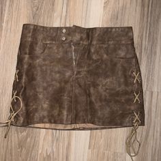 Never Worn, Did Not Fit. Size 8. Trendy Brown Leather Skirt, Brown Leather Mini Skirt For Spring, Spring Brown Leather Mini Skirt, Casual Leather Mini Skirt, Cute Nike Shoes, Rayon Pants, Cute Nikes, Jelly Shoes, Faux Leather Skirt