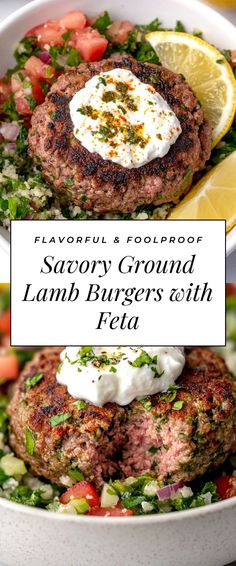 Image for Savory Ground Lamb Burgers with Feta Ground Lamb Burgers, Savory Recipes, Summer Bbq, Weeknight Dinner, Savoury Food