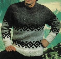 PDF Knitting Pattern DIGITAL download Men's Icelandic style fairisle sweater with round (crew) neck. Knitted flat - back, front, sleeves 12 ply triple/bulky/chunky/size 5 yarn or wool using 5.5mm (UK5) & 6.5mm (UK3) needles Tension/Gauge:  7 sts over stst to 5cm (2 inch) using 6.5mm needles 6 Sizes: 36-46 inch (91-117 cm) chest Intermediate knitter and beyond All my patterns use UK/NZ/AU knitting terms and are only available in English at this stage Icelandic Style, Gents Sweater, Knitting Terms, Mens Knit Sweater, Mens Knit, Icelandic Sweaters, Sweater Knitting Pattern, Sweater Knitting, Pdf Knitting Pattern