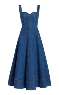 Sweetheart-Neck Denim Dress By Oscar De La Renta | Moda Operandi Denim Dress Outfit, Holiday Wear, Dress Outfit, Sweetheart Neck, Ladies Dress Design, Modest Outfits, Outfits Casuales, Jeans Dress, Stylish Dresses