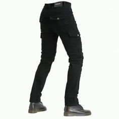 Motorcycle Racing Denim LB1 Pants With Hip Knee Protective Pads - Black is a perfect slim-fit cargo pants. The stretchable polyester and cotton fabrics used in the pants mix into the perfect blend of utility and comfort. CE Certified Knee Hip Protective Pads ⇨ The knee and hip pads are detachable and easy to mount. Insert them into their special pockets for added protection on the road. Reinforced Stitching ⇨ The pants feature reinforced stitching in critical areas to strengthen the connected pa Slim Fit Cargo Pants, Motorcycle Apparel, Hip Pads, Riding Pants, Motorcycle Outfit, Motorcycle Racing, Sports Cycle, Pantalon Cargo, Casual Trousers