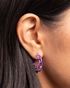 Paparazzi Accessories - Colorful Cameo - Purple Hoop Earrings - Bling by JessieK Electric Purple, Cameo Earrings, Purple Earrings, The Ear, Paparazzi Accessories, Paparazzi Jewelry, Purple Hues, Butterfly Earrings, Pendant Earrings