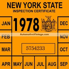 Vintage 1978 New York Windshield Inspection Sticker Vintage House