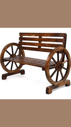 an old wooden bench with wheels on it