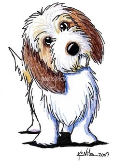 a drawing of a small dog with a collar and leash on it's neck