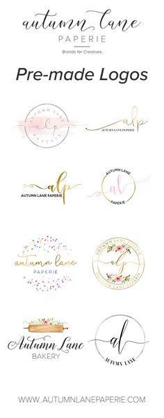 the logo design for autumn care paperie is shown in gold, white and pink