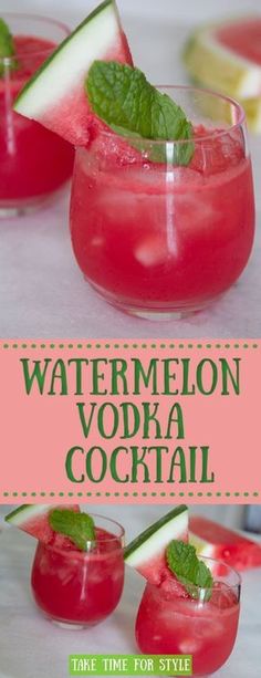 watermelon vodka cocktail with cucumber and mint garnish