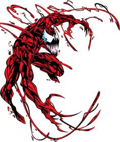 a red and black drawing of a monster