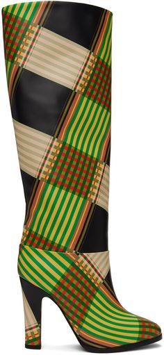 Knee-high buffed leather boots in multicolor. · Check pattern printed throughout · Pointed toe · Covered block heel with rubber injection · Leather sole · Heel: H4.25 Supplier color: Combat tartan Vivienne Westwood Boots, Vivienne Westwood Shoes, Boots Knee, Ski Boots, Designer Boots, Perfect Shoes, Tall Boots, Check Pattern, Vivienne Westwood