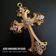 Medium size Silver Plated Alloy Rhinestone Cross Pendant perfect for making a fashion statement, big bling and glamour. Also suitable as embellishment for costumes or your arts and craft projects. Measurement: Pendant Cross is approx 2.75inches x 1.5 inches. Pendant with Chain is approx 12.5 inches Ornate Cross, Big Cross, Bling Fashion, Wire Jewelry Designs, Rhinestone Cross, Gold Cross Pendant, Bird Jewelry, Christian Jewelry, Cross Jewelry