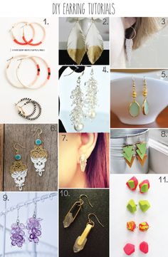 many different types of earrings are shown in this collage with the words diy earring