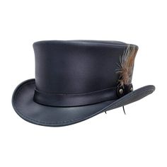 Capture the essence of mystery and tall tales in the Marlow leather top hat with LT band. Each of these low toppers is offered with a rivet-side band and smart feather accent. Stop the carriage, take a deep breath and know there is mischief afoot in the Steampunk Hatter Marlow with LT band. Steampunk Hatter, Leather Top Hat, American Hat Makers, Steampunk Top, American Hat, Steampunk Top Hat, Black Leather Top, Chapeau Cowboy, Top Hats