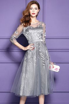 Silver Lace Midi Party Wedding Guest Dress For Fall Weddings With Sleeves Fall Dresses For Wedding Guest, Fall Dresses For Wedding, Dress For A Wedding Guest, Wedding Guest Midi Dresses, Midi Wedding Guest Dress, Midi Dress Wedding, Lace Wedding Guest Dress, Midi Dress Wedding Guest, Wedding Guest Dress Midi