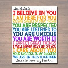 a colorful poster with the words dear students i am here for you, and an image of