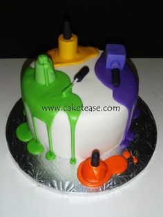 a birthday cake decorated with fondant paint