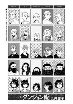 an anime poster with many different faces and hair styles, all in black and white