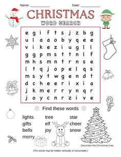 a christmas word search is shown in this image