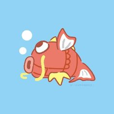 a cartoon fish with bubbles floating in it's mouth