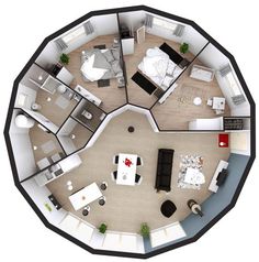 an aerial view of a living room and bedroom in a tiny space with furniture on the floor