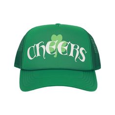 Celebrate St. Patrick's Day in style with this green trucker hat, adorned with a charming clover and the cheerful message "Cheers" in white letters. The festive design adds a touch of Irish spirit to your ensemble, making it a perfect accessory for the joyful celebrations. Crafted with precision from 100% polyester, this hat guarantees a comfortable fit, while the adjustable snapback closure ensures versatility in sizing. The green mesh detailing on the sides and back adds a classic trucker hat White Letters, Scarf Hat, Adjustable Hat, St Patrick’s Day, Festival Fashion, Trucker Hat, Fitness Fashion, Fabric Weights, Fashion Branding