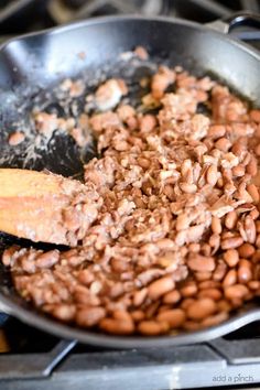 the food is being cooked in the skillet on the stove top, ready to be eaten