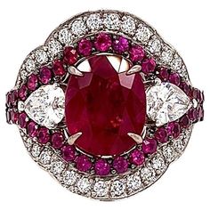 6.37 Total Carat Ruby and Diamond Ladies Ring GIA Luxury Oval Ruby Ring Art Deco Style, Luxury Art Deco Oval Ruby Ring, Luxury Pink Ruby Ring With Center Stone, Oval Diamond Settings, Ladies Ring, Ruby Jewelry, Royal Jewelry, Put A Ring On It, Ruby Diamond