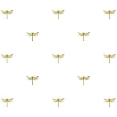 a pattern with gold dragonflies on a white background