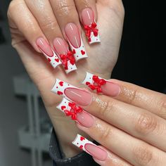 Summer wedding and special occasion nail art featuring bows, flowers, lace, and other feminine Bow Nail Art Designs, Nail Art Designs For Summer, Acrylic Nail Designs Coffin, Girls Nail Designs, Bow Nail Art, Bow Nail, Red Acrylic Nails, Hard Nails, Long Nail Designs