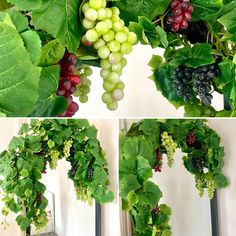 grapes and green leaves are hanging on the wall