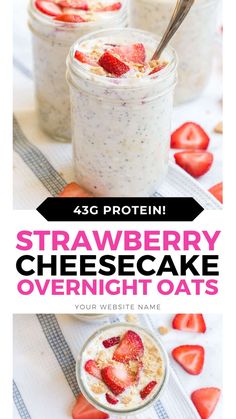 overnight oats Overnight Oats High Protein, Strawberry Cheesecake Overnight Oats, Cheesecake Overnight Oats, Overnight Oats Recipe Easy, Best Overnight Oats Recipe, Strawberry Overnight Oats, Oat Recipes, Protein Overnight Oats, Oat Recipes Healthy